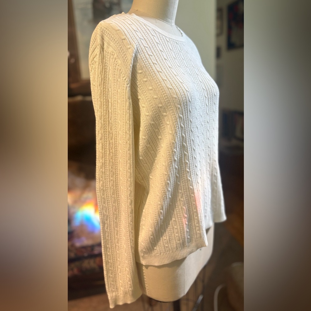Croft & Barrow Cream White 100% Cotton Cable Knit Sweater XL